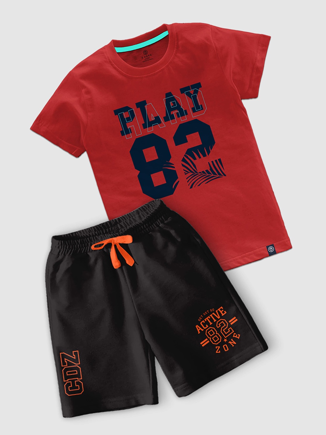 

CODEZ Boys Printed Round Neck T-shirt with Shorts, Red