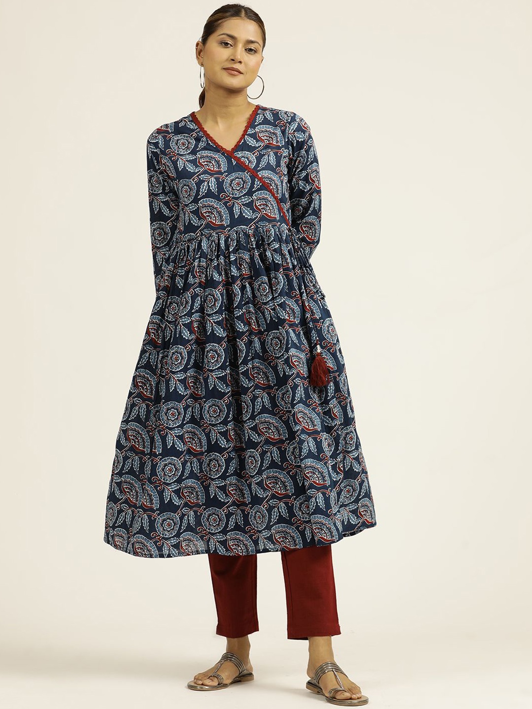 

Jaipur Kurti Ethnic Printed Cotton Gathered Kurta, Blue