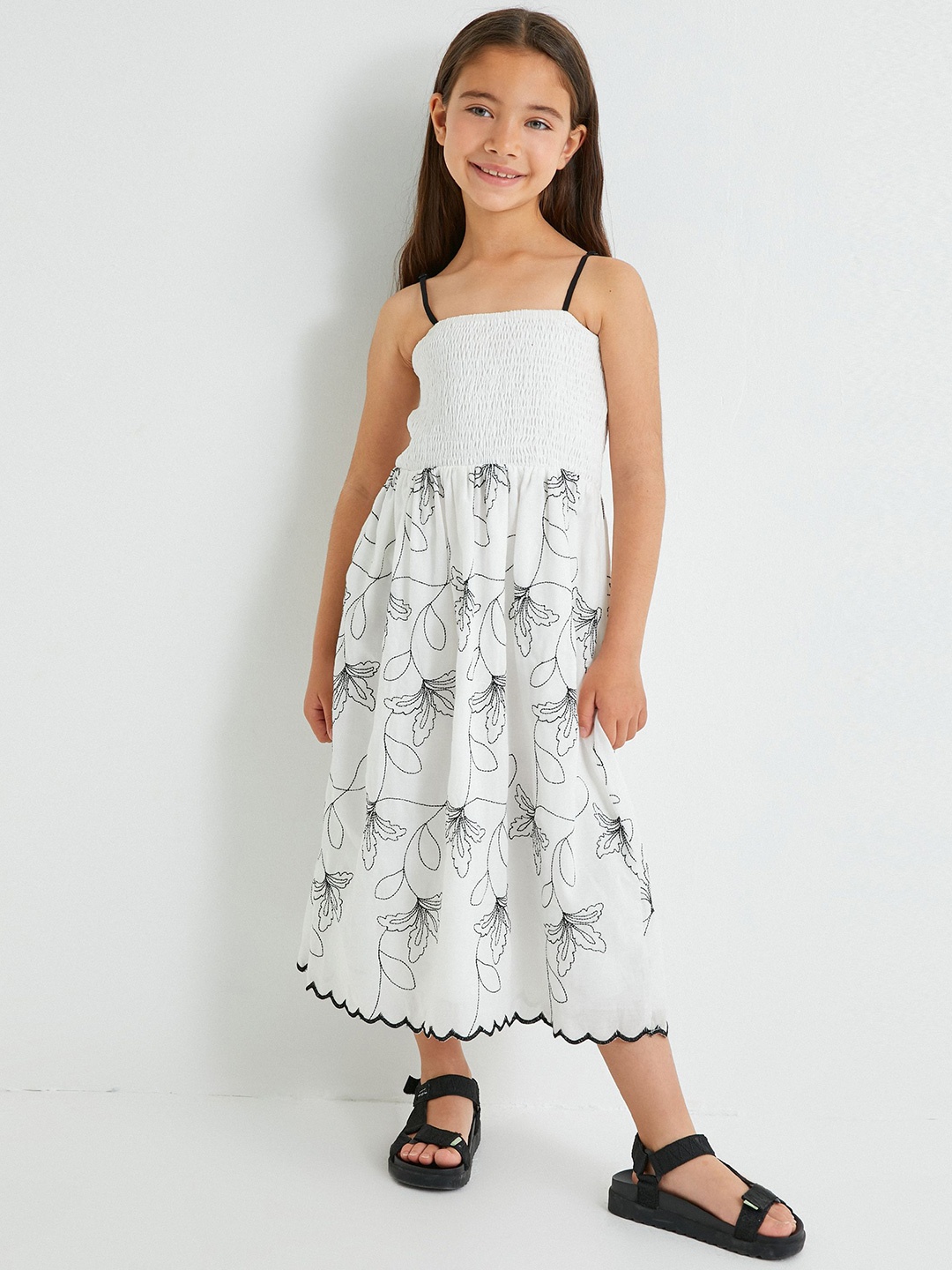 

Koton Girls Abstract Self Design Shoulder Straps Cotton Top, White