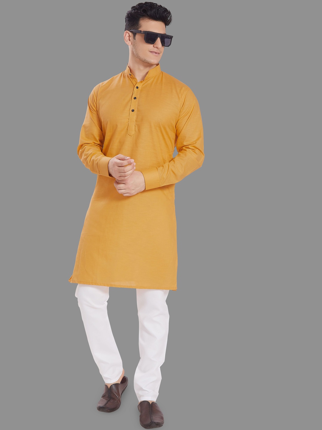 

DIVISIVE Men Thread Work Kurta, Yellow