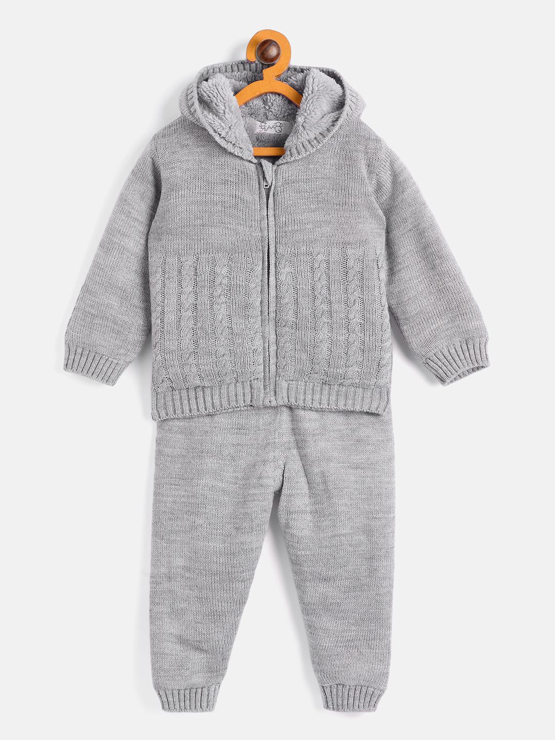 

JWAAQ Boys Self Design Hooded Long Sleeves Sweater with Joggers, Grey melange