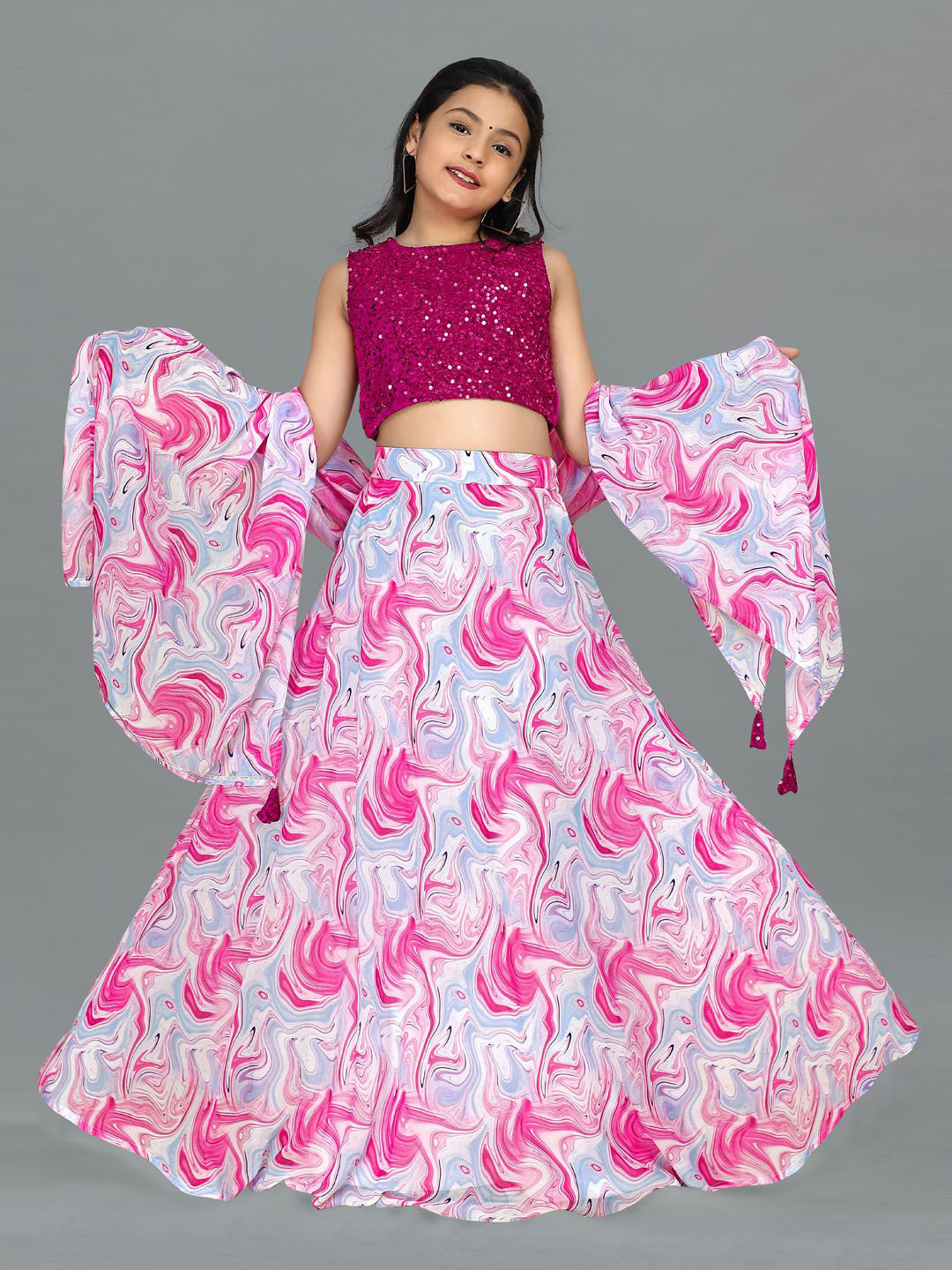 

BAESD Girls Embellished Sequinned Ready to Wear Lehenga & Blouse With Dupatta, Pink
