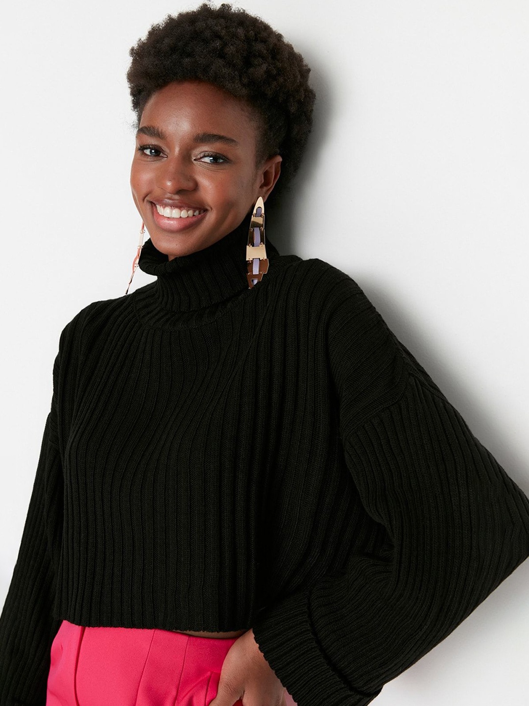 

Trendyol Women Ribbed Pullover, Black