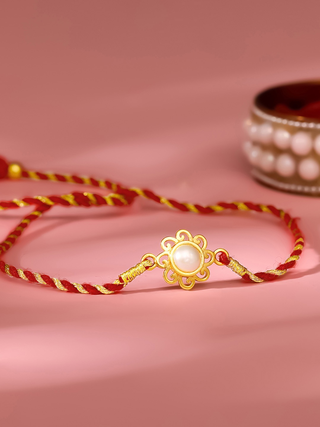 

GIVA Men Sterling Silver Gold-Plated Pearl Flower Rakhi