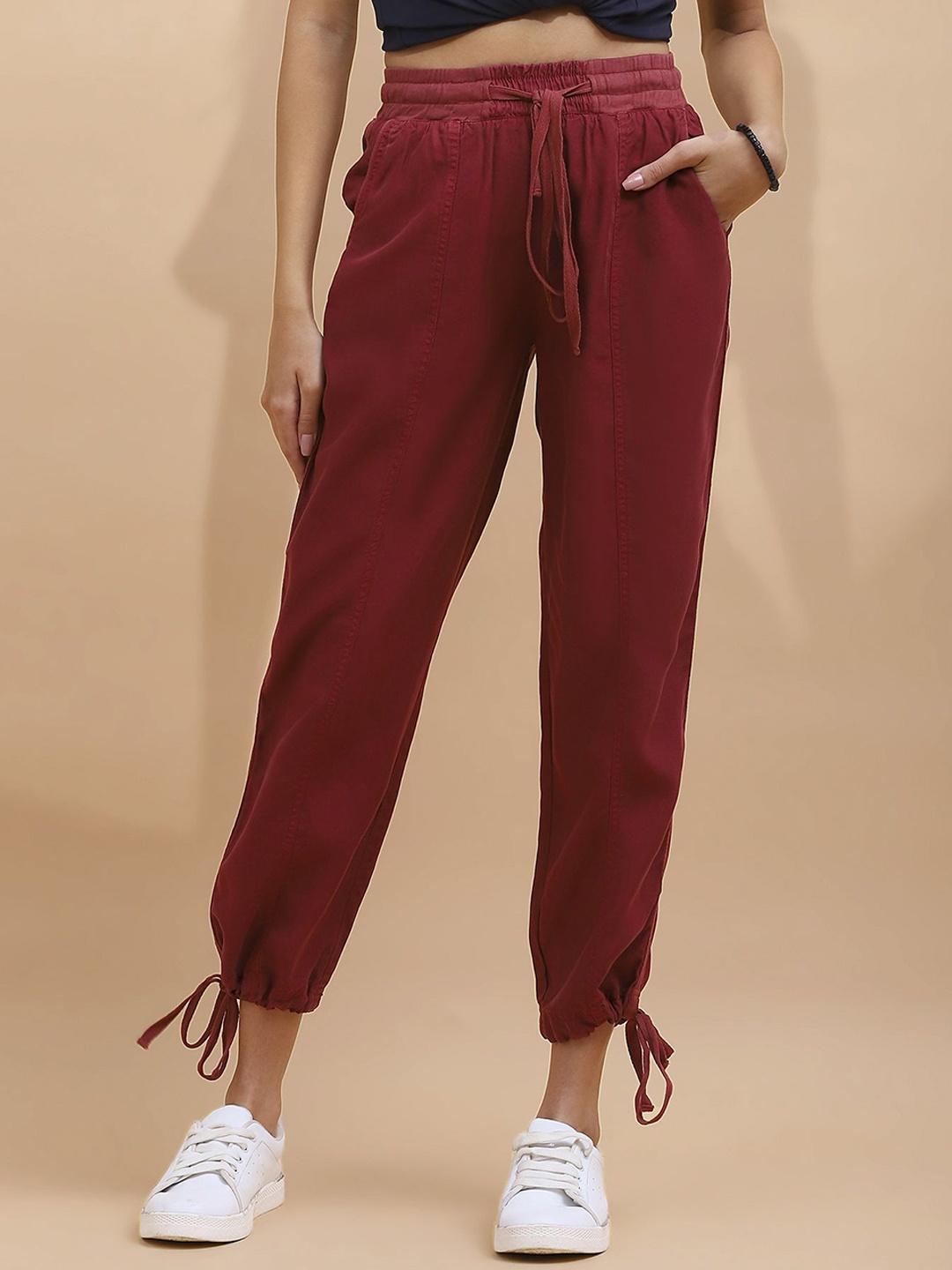 

Global Republic Women Mid Rise Joggers, Maroon