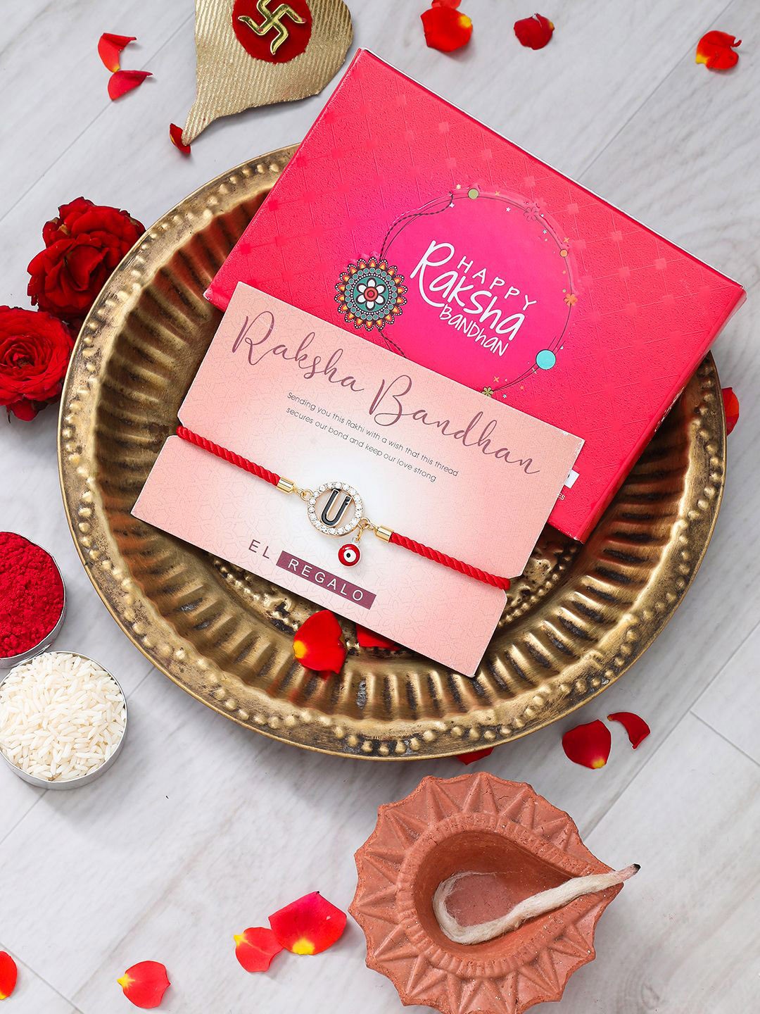 

EL REGALO U Charm Rakhi Gift Set, Red