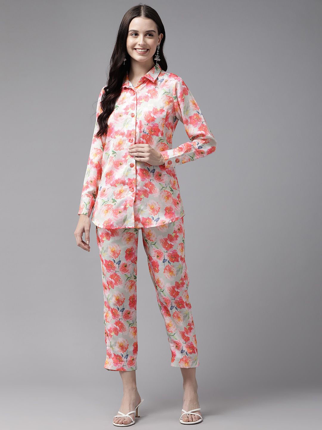 

BAESD Printed Shirt & Trouser Co-Ord Set, Pink