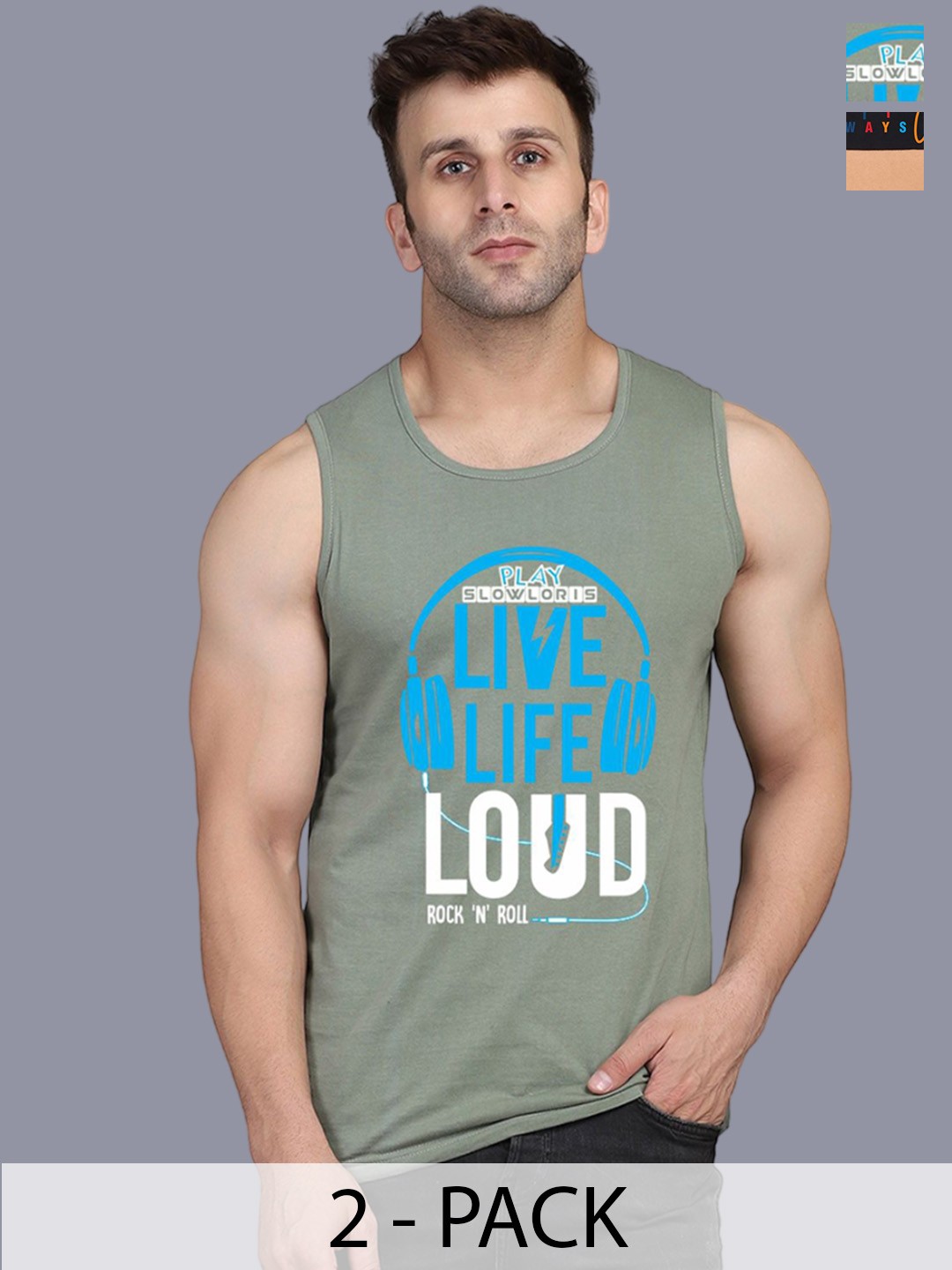 

SLOWLORIS Men 2Pcs Sleeveless Innerwear Gym Vests, Grey