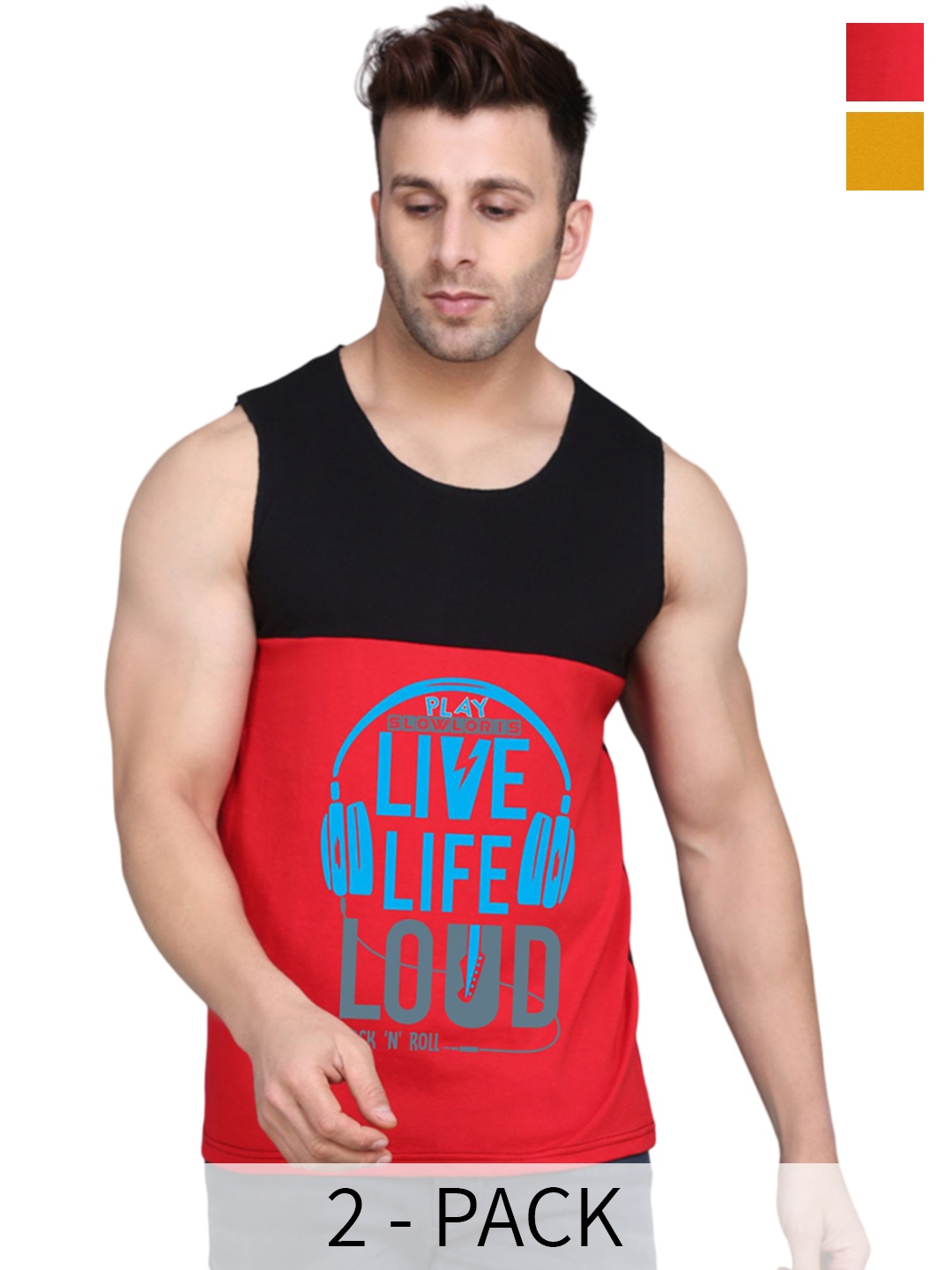 

SLOWLORIS Pack Of 2 Printed Gym Vest, Red