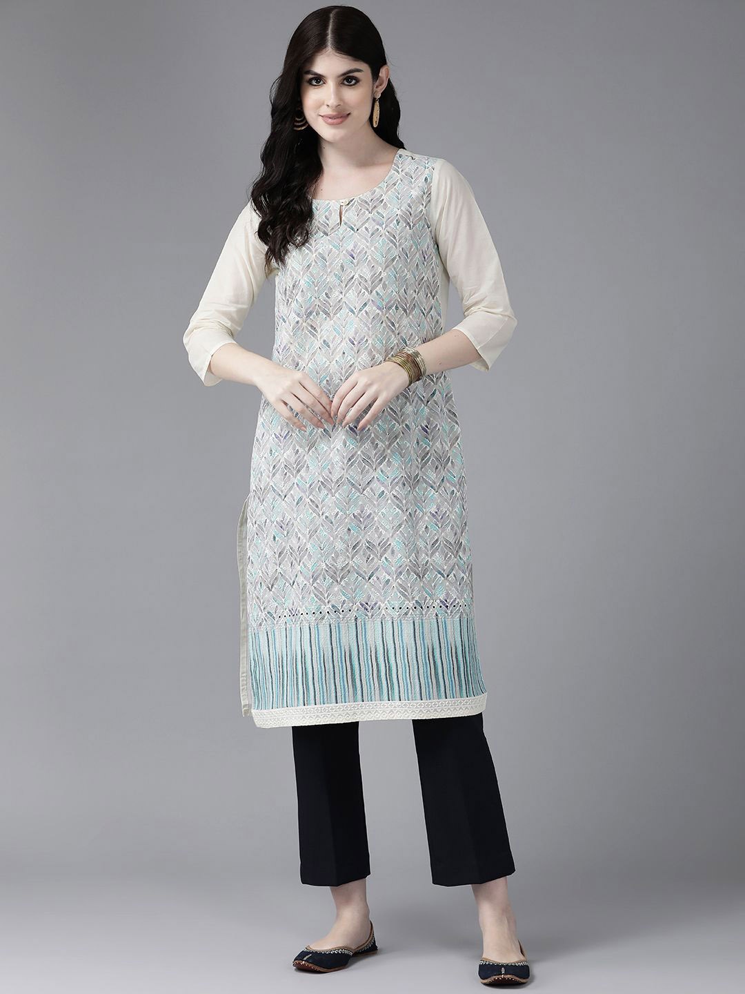 

BAESD Women Yoke Design Mirror Work Anarkali Kurta, Blue