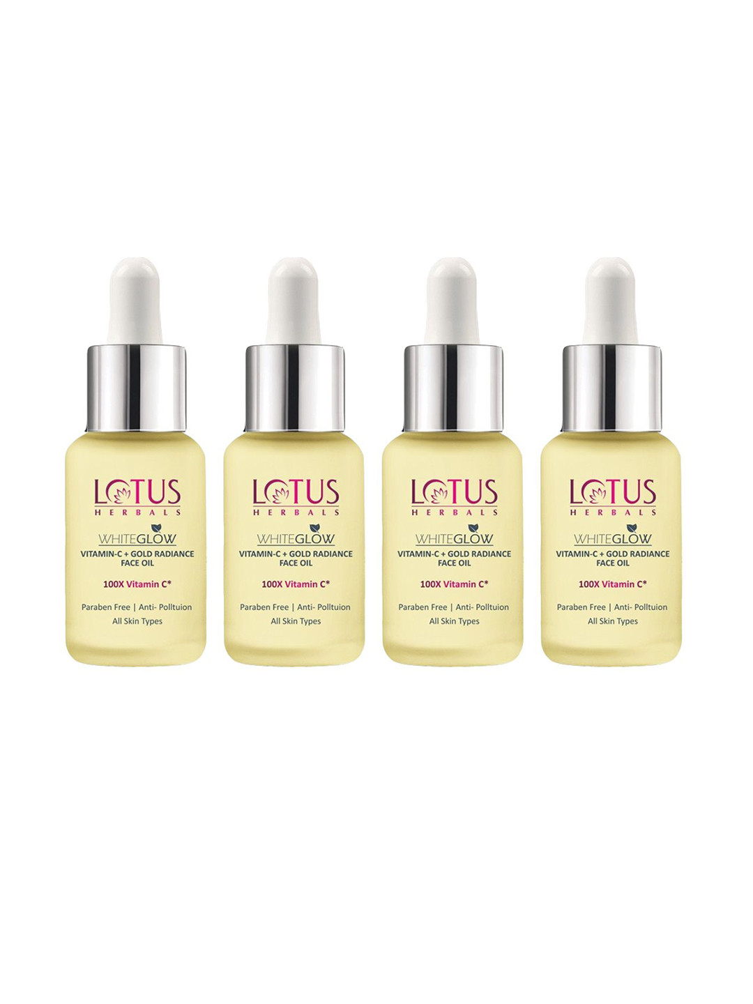 

Lotus Herbals Pack Of 4 WhiteGlow Vitamin C and Gold Radiance Face OiL - 15ml Each, Yellow