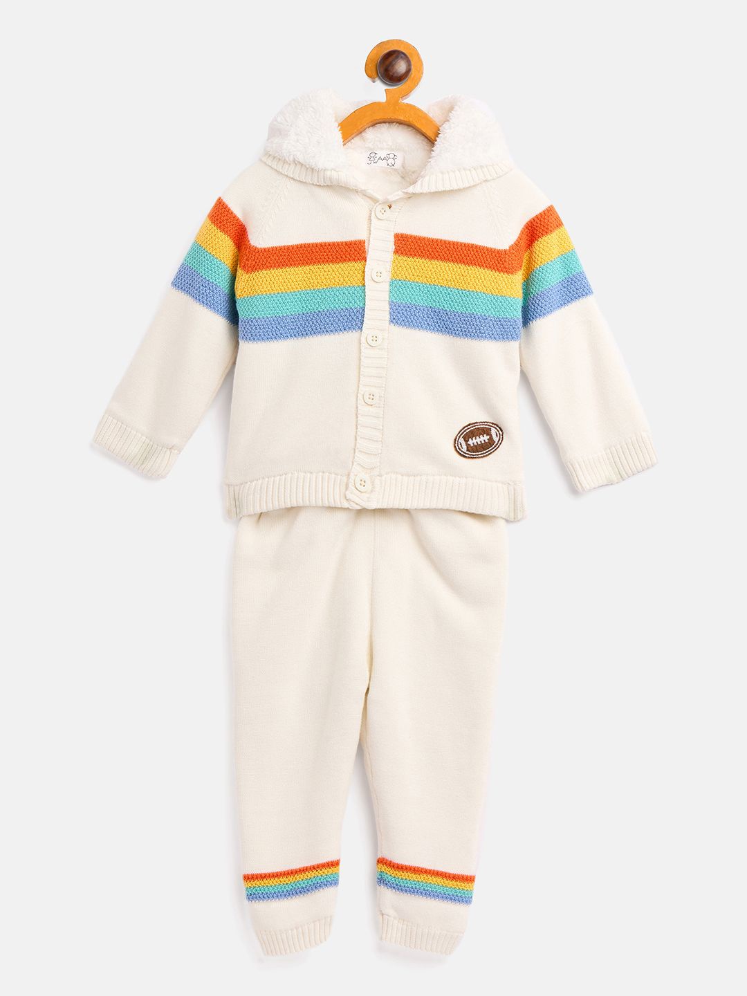 

JWAAQ Unisex Striped Hooded Long Sleeves Sweater with Joggers, White