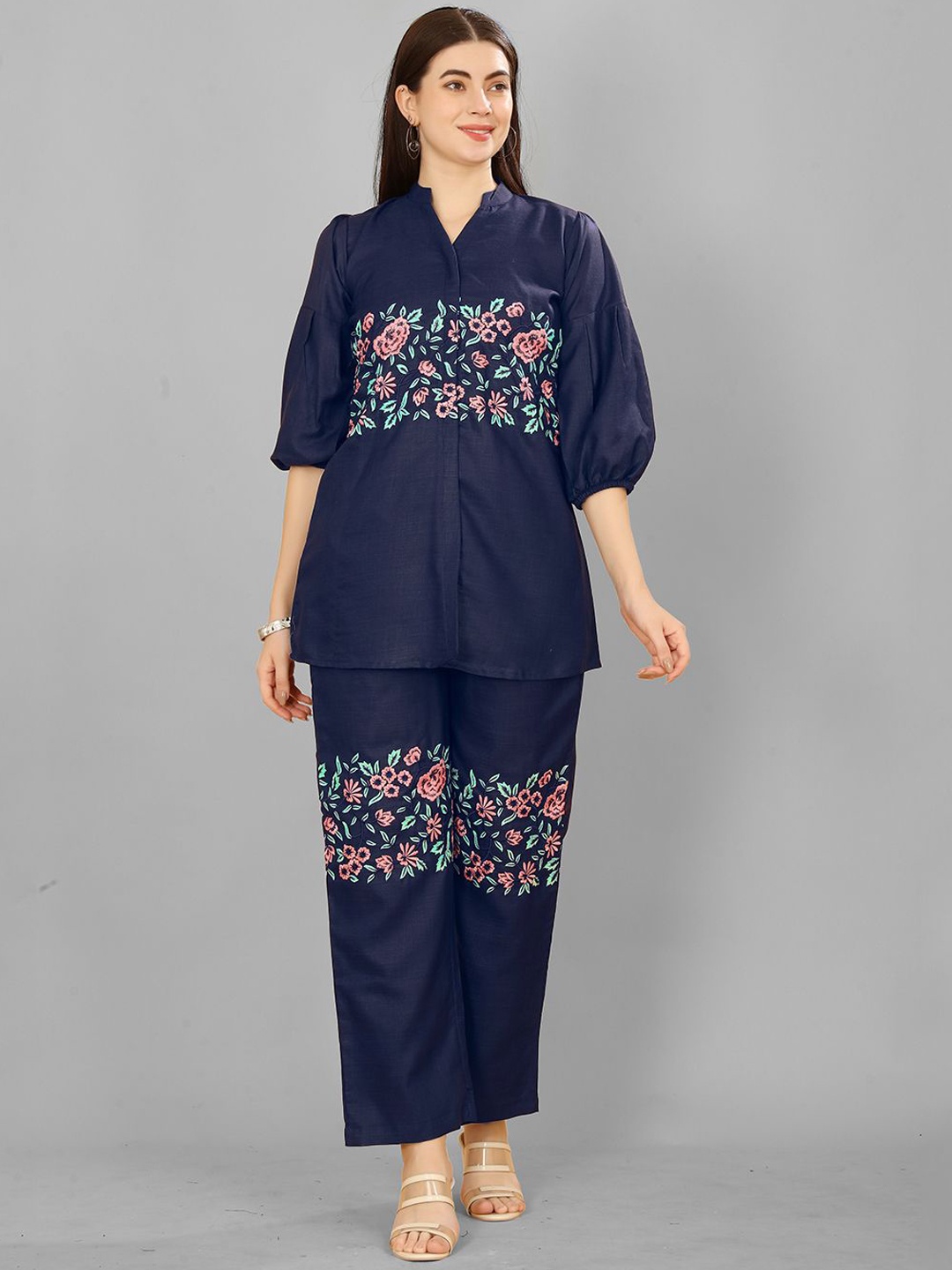 

MISS VERVE Women Floral Embroidered Regular Pure Cotton Kurta with Salwar, Blue