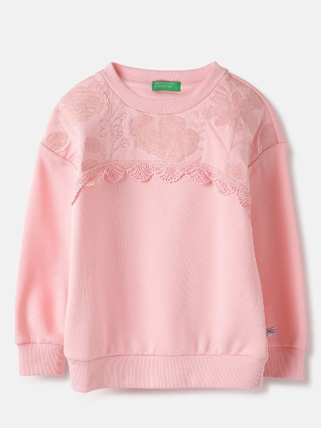 

United Colors of Benetton Girls Self Design Round Neck Sweatshirt, Pink