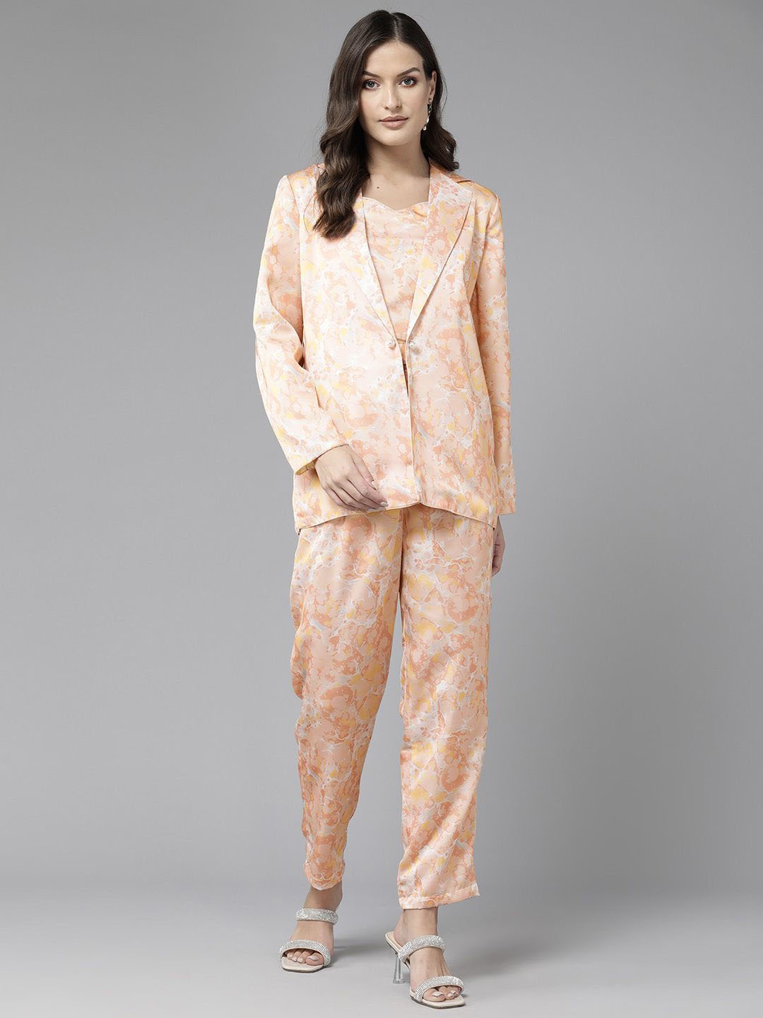 

BAESD Printed Top with Coat & Trouser Co-Ord Set, Peach