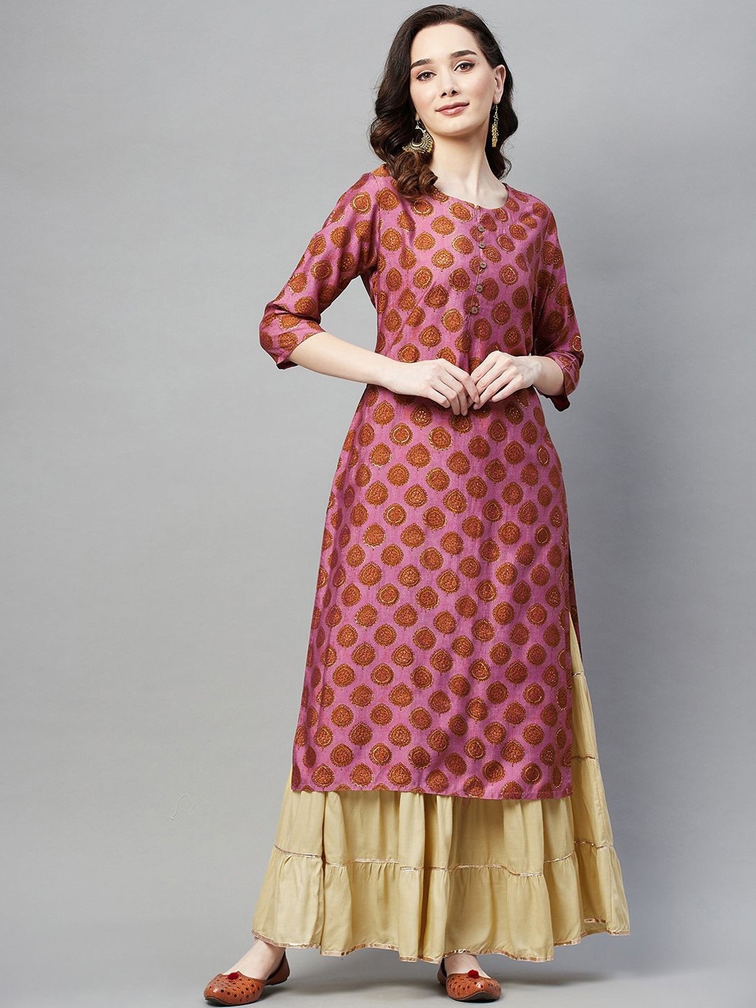 

BAESD Women Geometric Checked Mirror Work Kurta, Pink