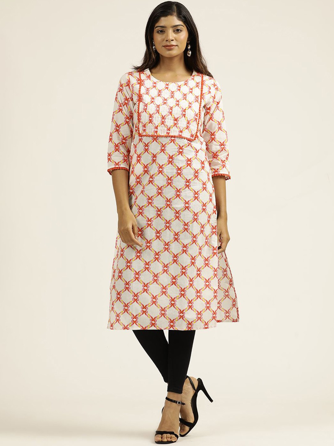 

Jaipur Kurti Cotton Ethnic Printed Straight Kurta, Orange