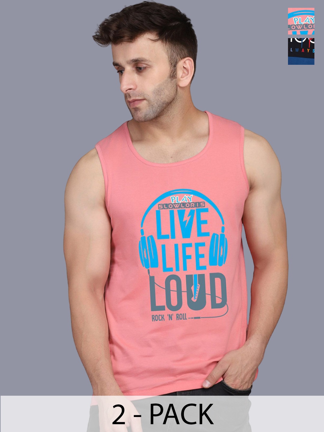 

SLOWLORIS Pack Of 2 Innerwear Vests SL26 COMBO (LOUD PEACH) (CHS BLKPCK)
