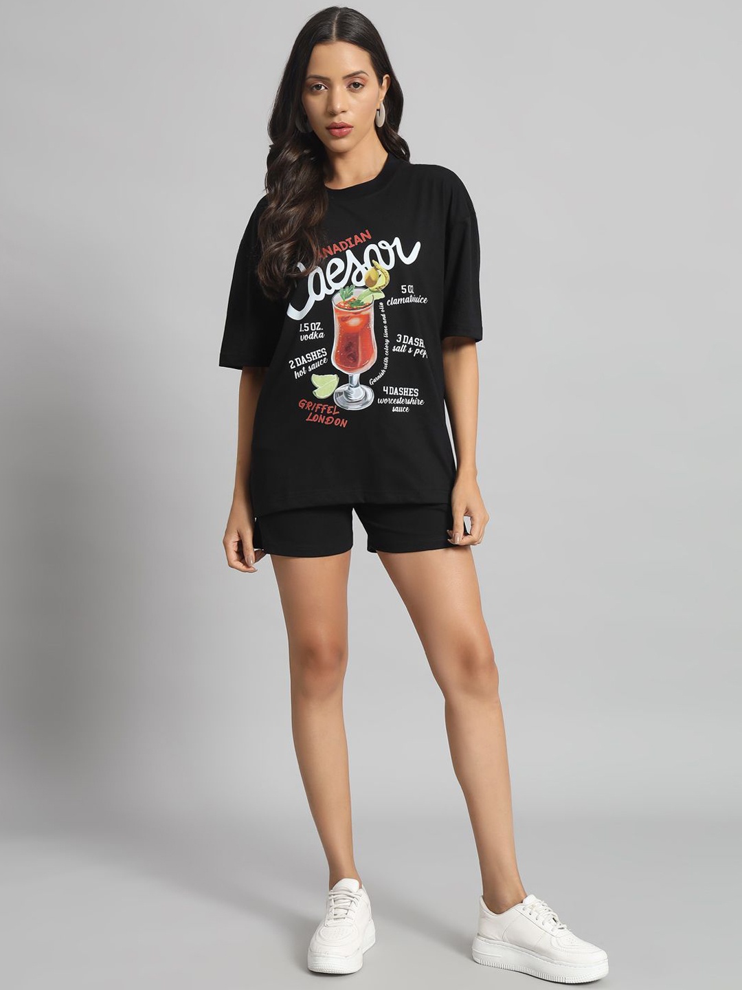 

GRIFFEL Printed Pure Cotton T-Shirt & Shorts Co-Ords, Black