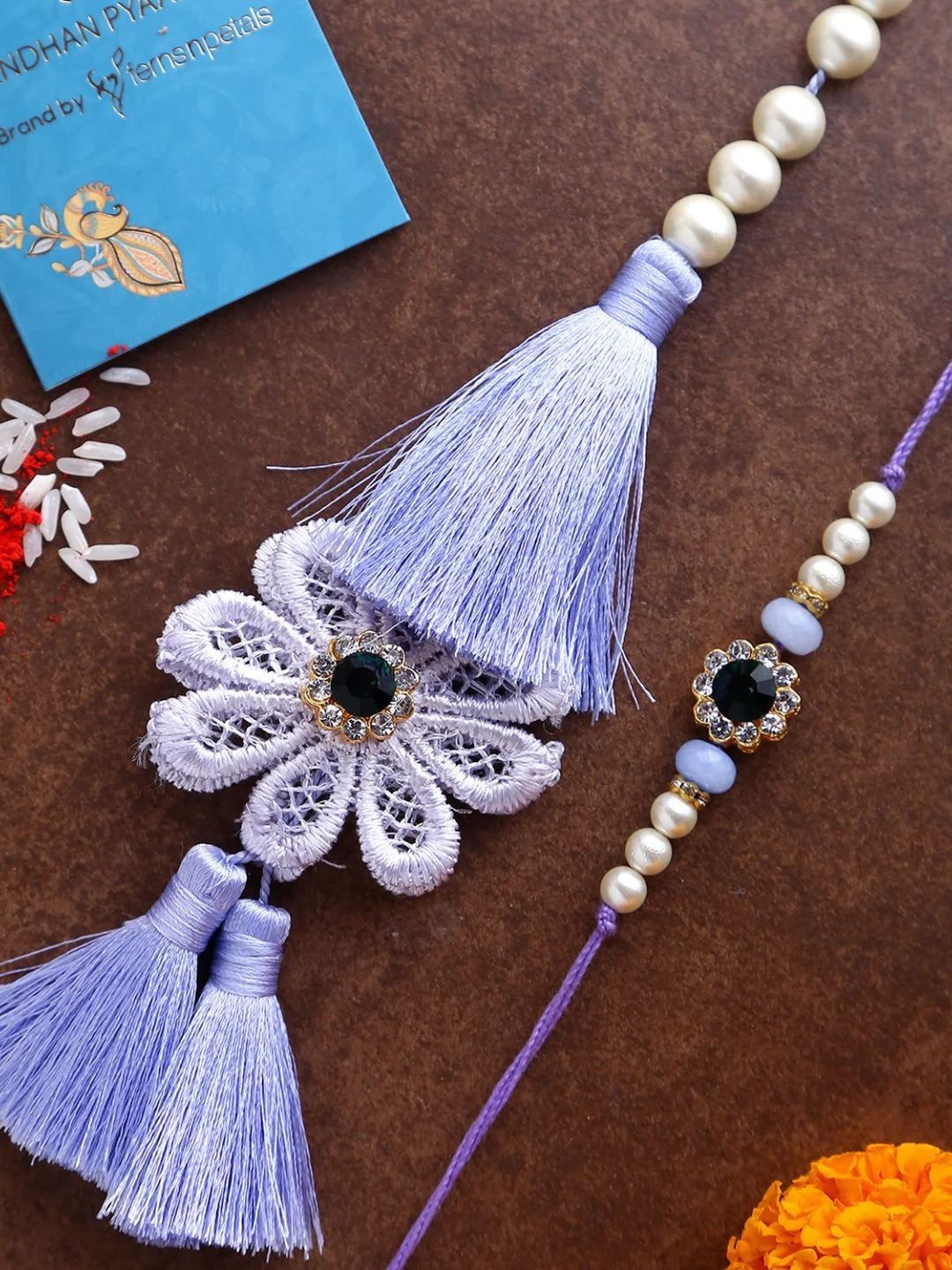 

fnp Pastel Floral Bhaiya Bhabhi Lumba Rakhi Set Lumba Rakhis, Lavender