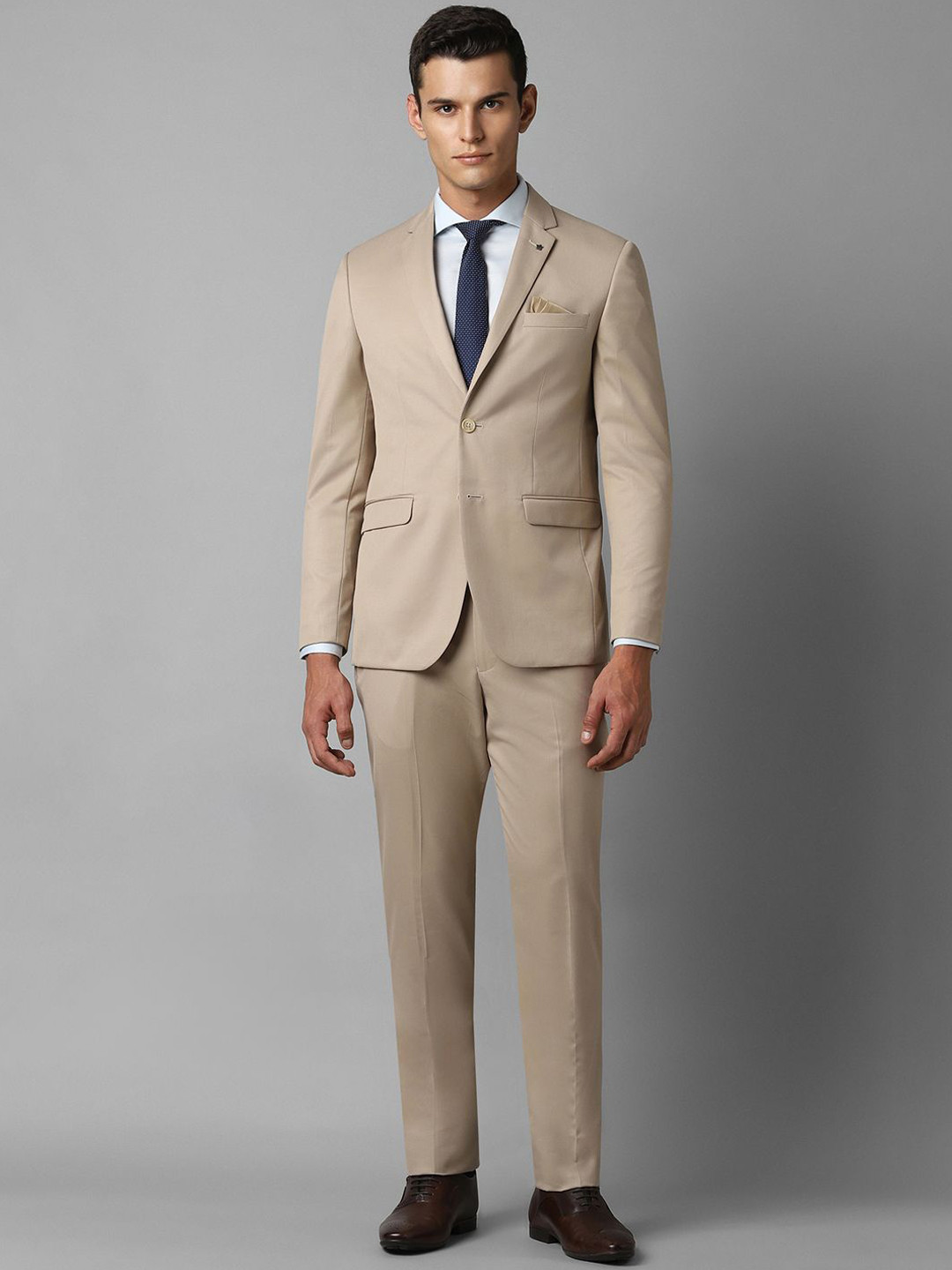 

Louis Philippe Men Slim-Fit Single-Breasted Two-Piece Formal Suit, Khaki
