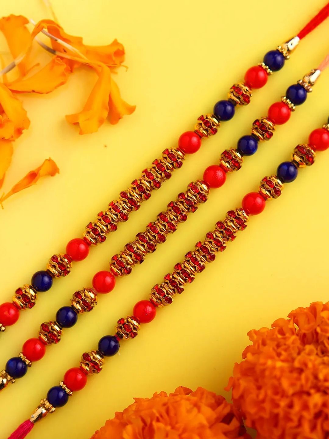

fnp Set of 3 Vibrant Beads Pretty Rakhi Classic Pearls, Gold