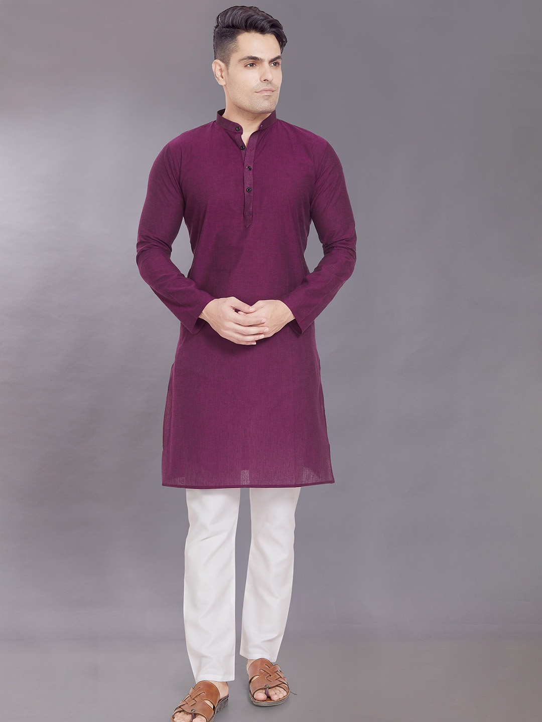 

DIVISIVE Men Thread Work Kurta, Purple