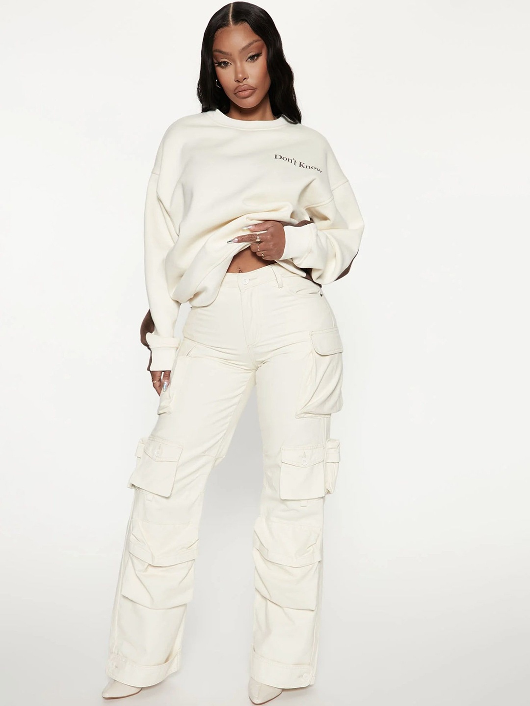 

LA CHIC PICK Women Oversized Cargo Track Pants, White