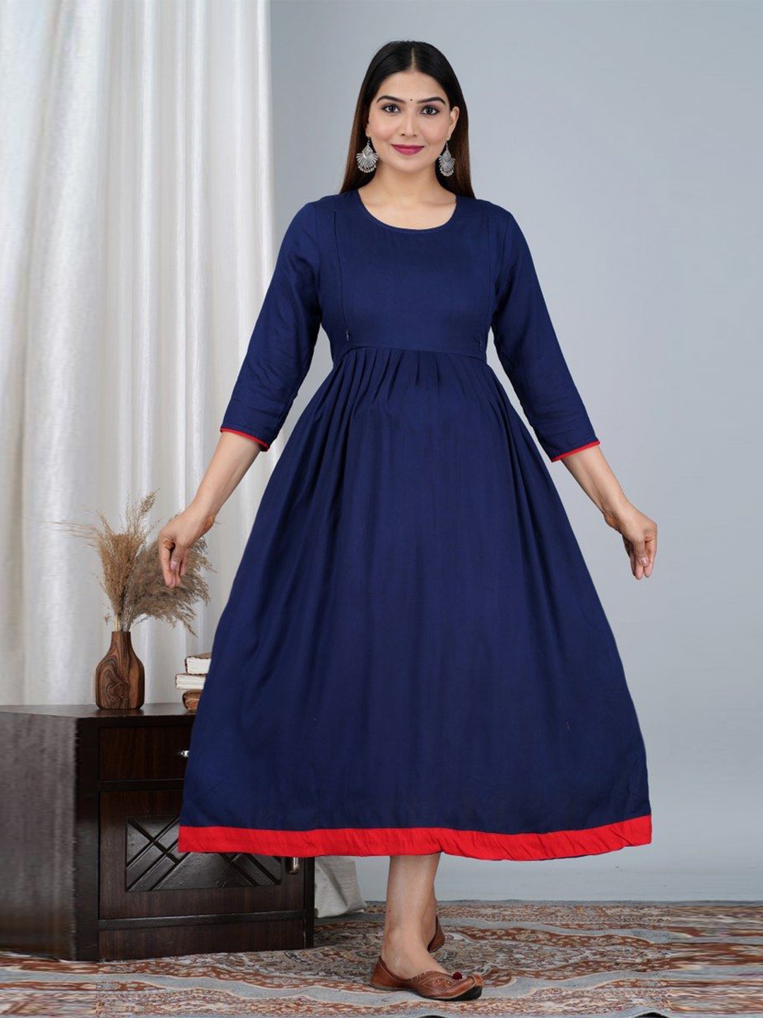

TANISHA Maternity Fit & Flare Midi Dress, Blue