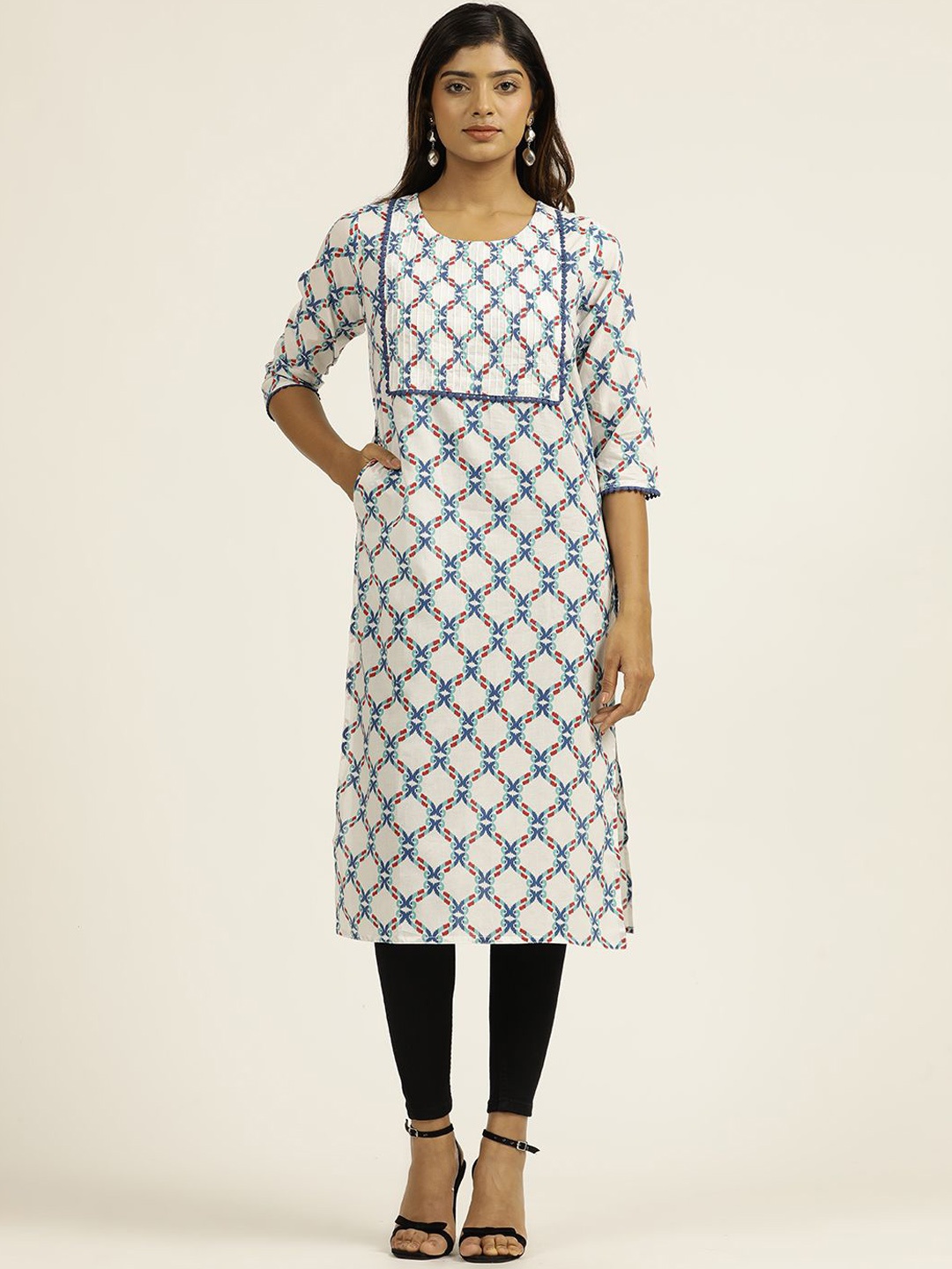 

Jaipur Kurti Cotton Ethnic Printed Straight Kurta, Turquoise blue