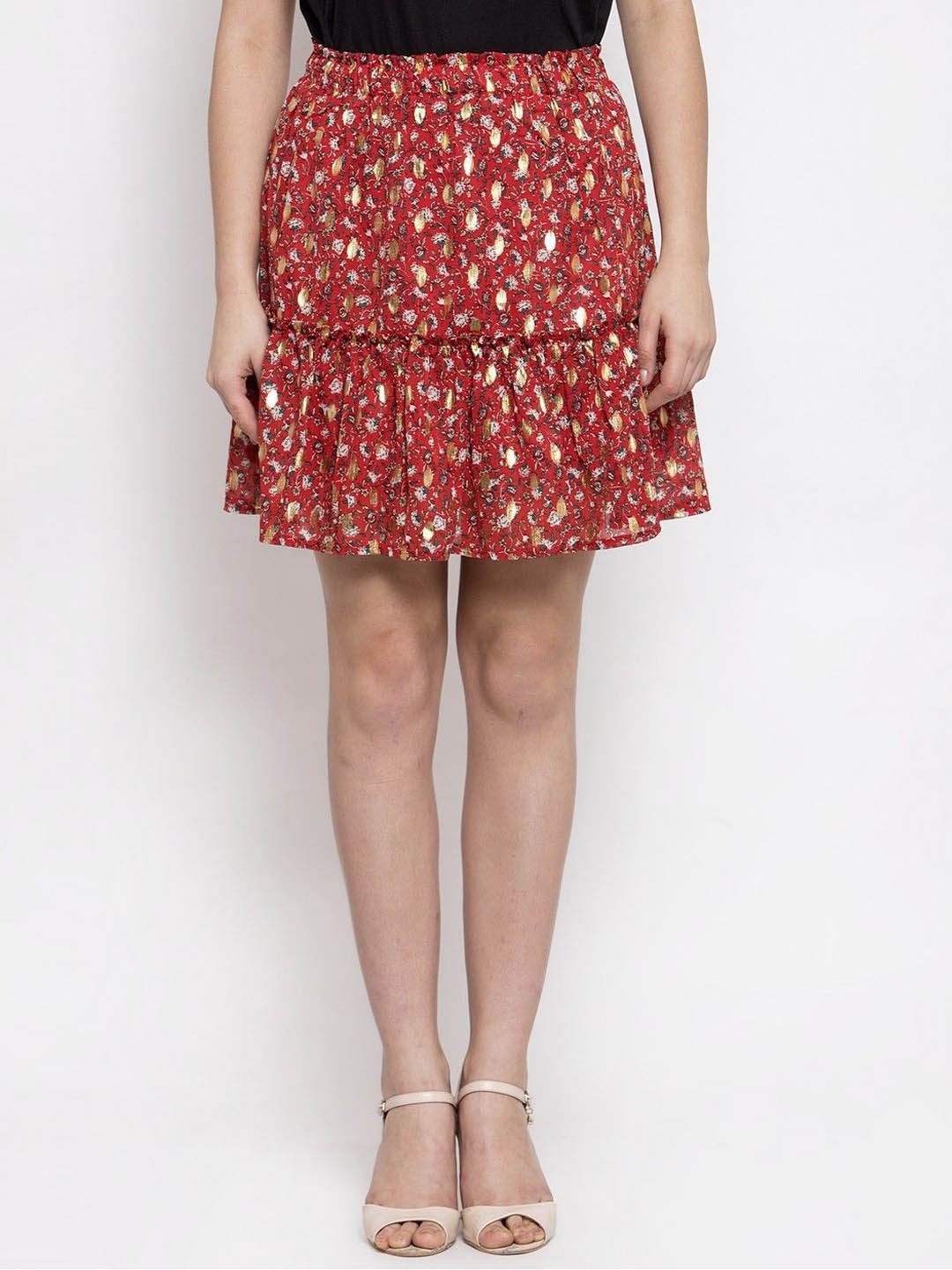

Global Republic Printed Flared Mini Skirts, Red