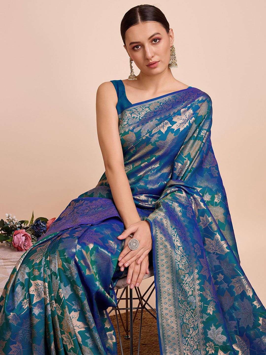 

Satrani Woven Design Zari Pure Silk Banarasi Saree, Blue