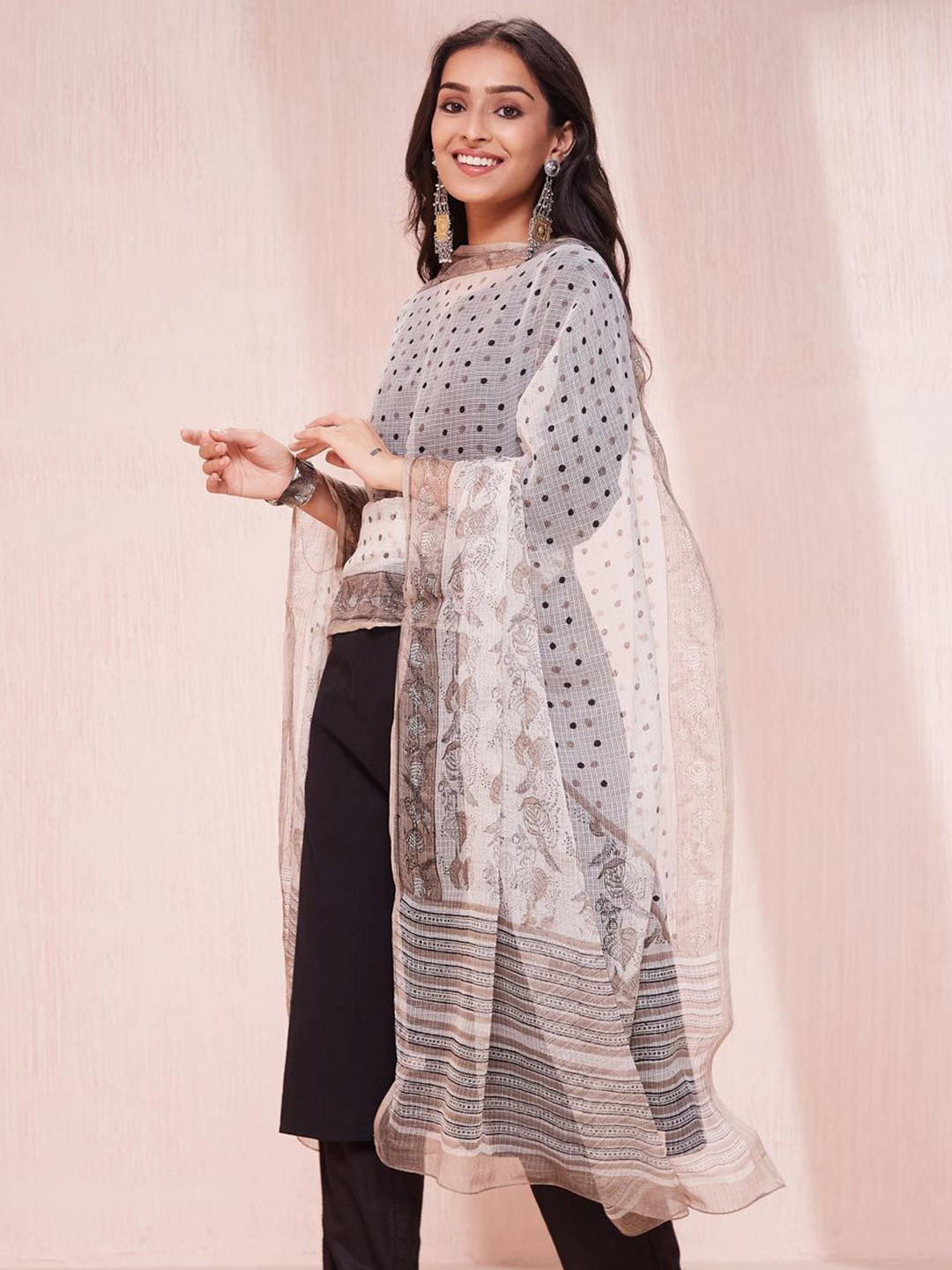 

Fabindia Floral Printed Cotton Silk Dupatta, White