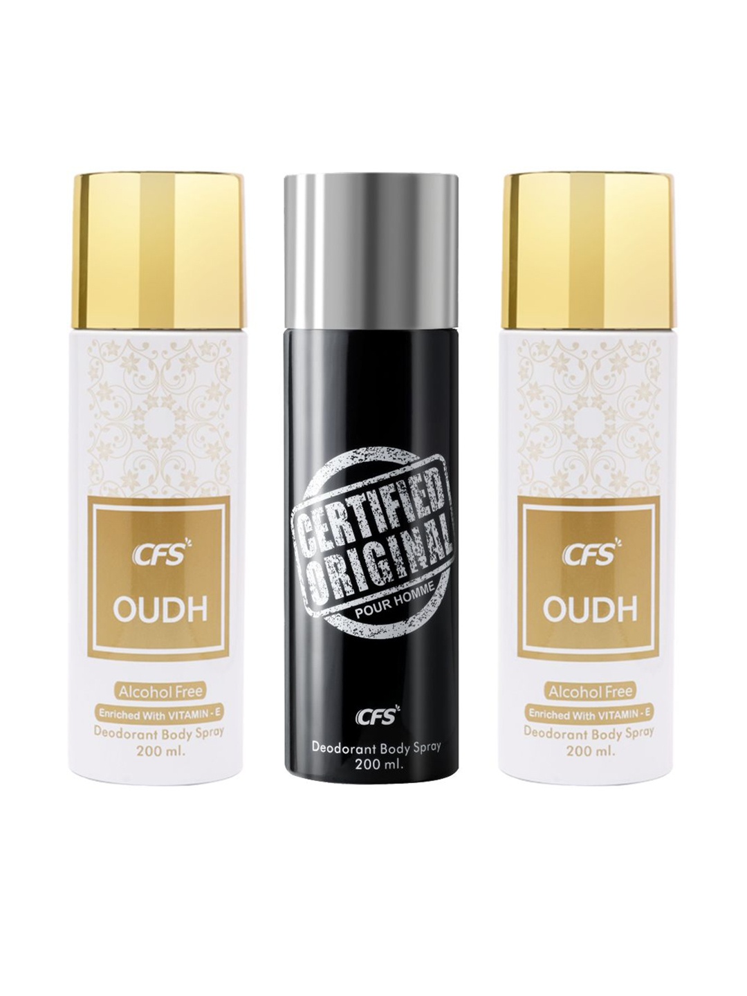 

CFS Set Of 3 Certified Original & Oudh Long Lasting Deodorant Body Spray - 200ml Each, White