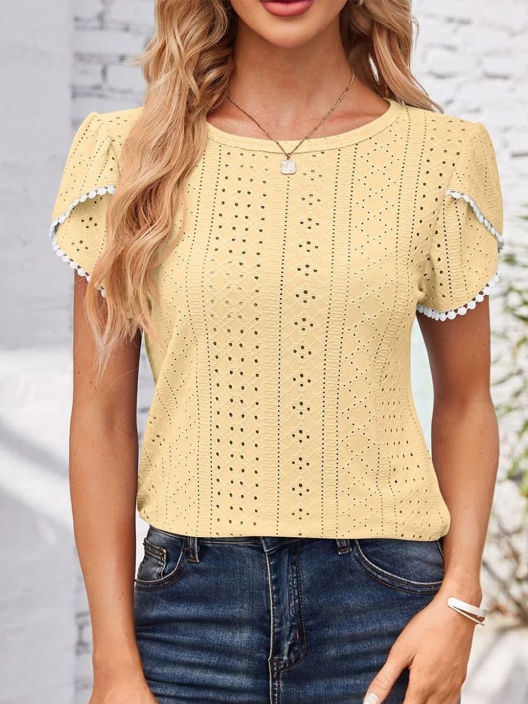 

StyleCast Women Self Design Round Neck Top, Yellow