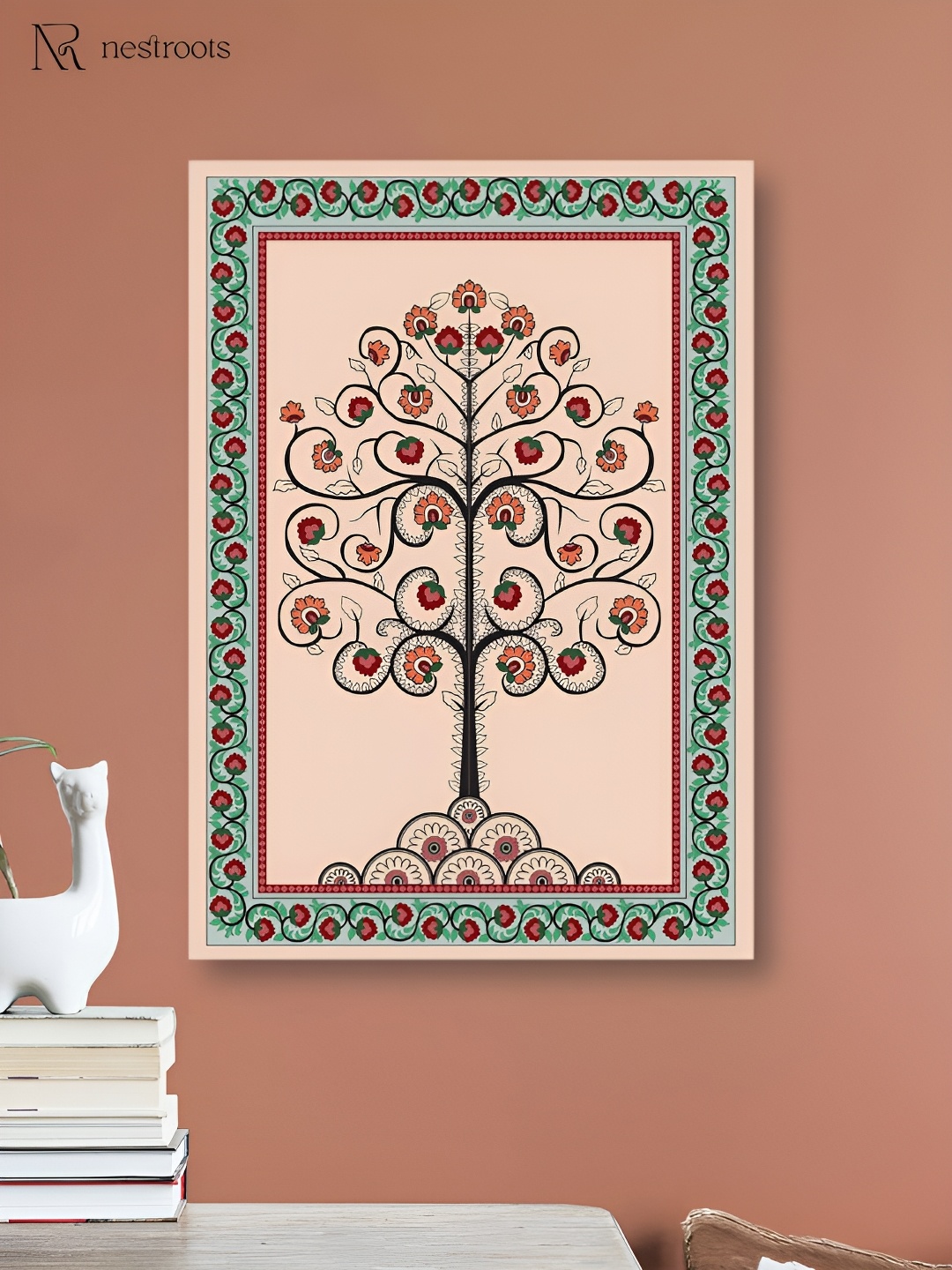 

nestroots Peach-Coloured & Black 1 Piece Canvas Floral and Botanical Wall Paintings