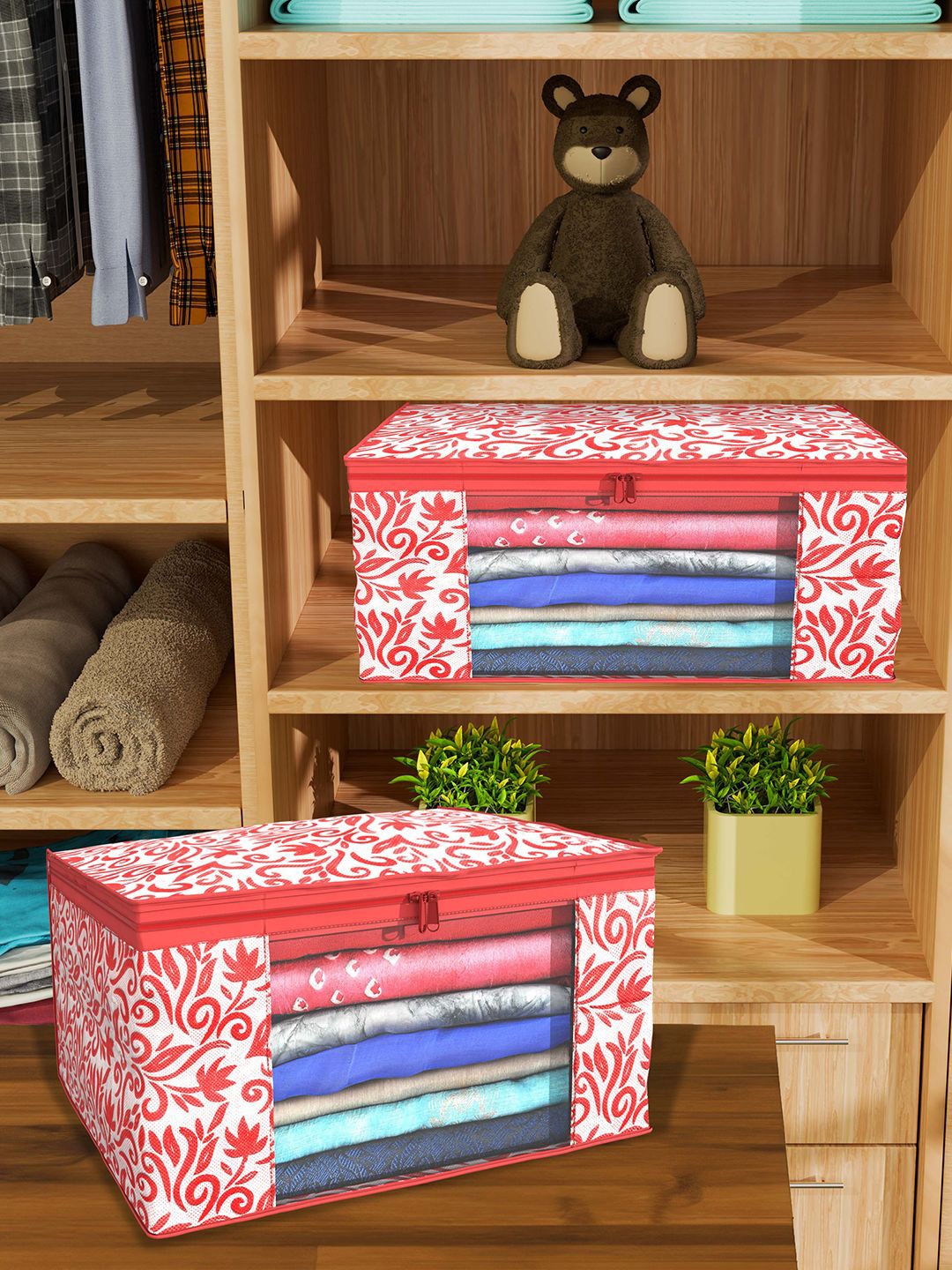 

Kuber Industries Red & White 12 Pieces Printed Drawer Organisers