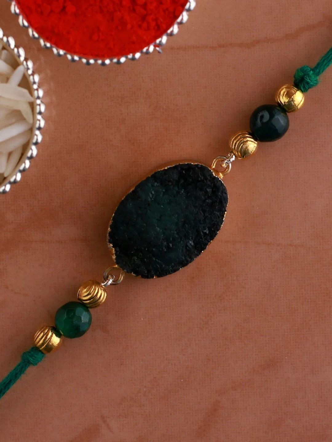 

fnp Emerald Harmony Agate Rakhi Magical Evil Eye, Green