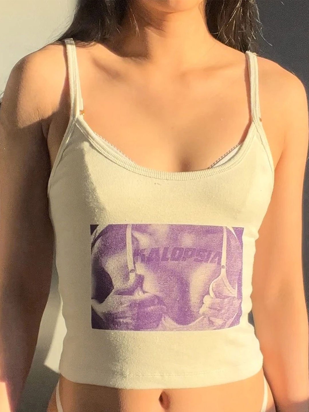 

LULU & SKY Women Graphic Printed Shoulder Straps Top, Lavender