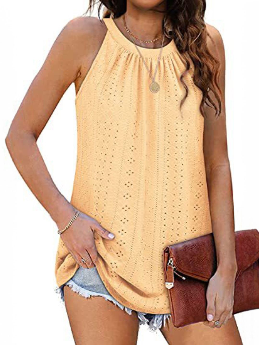 

StyleCast Women Self Design Halter Neck Top, Yellow