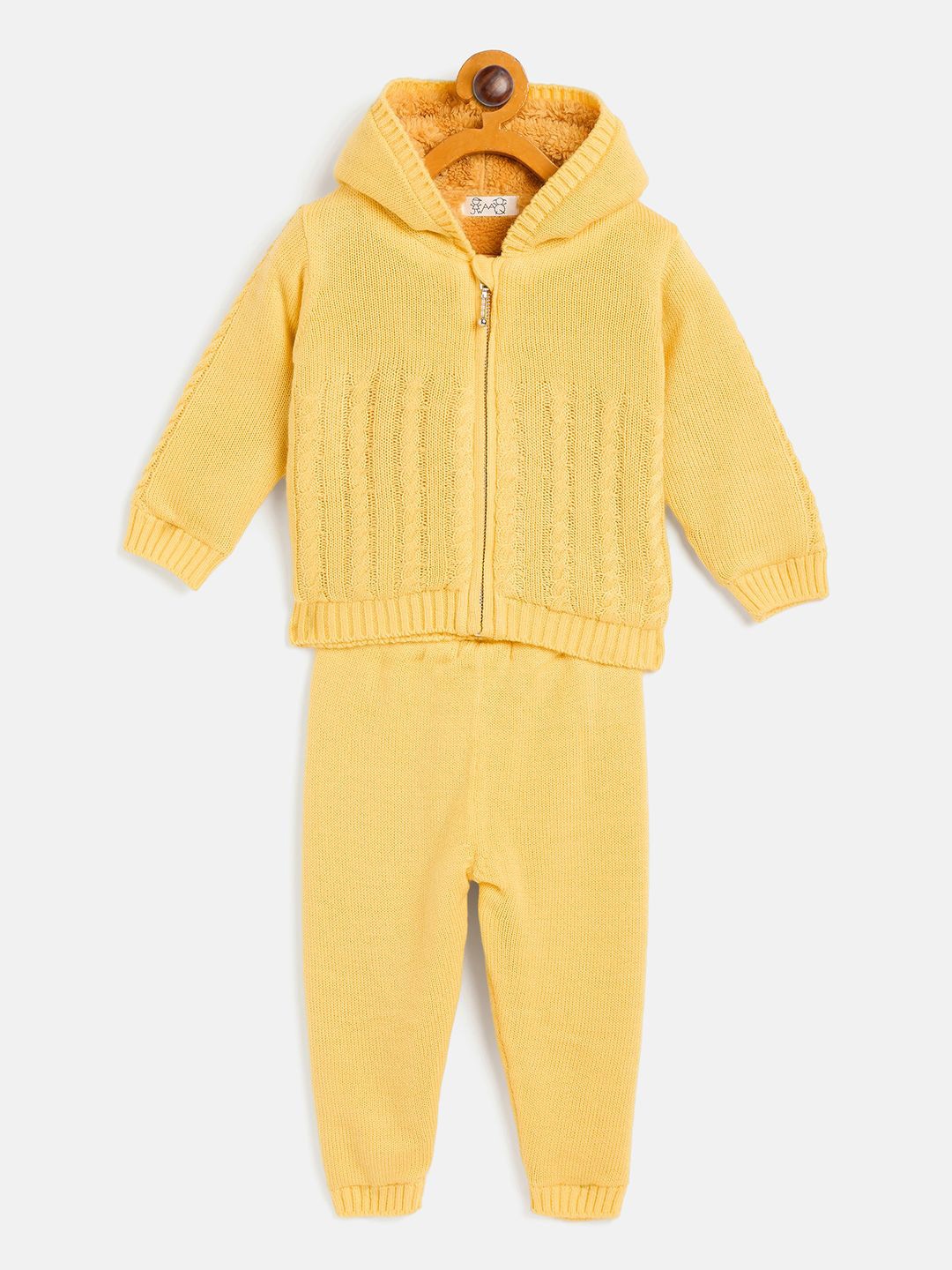 

JWAAQ Unisex Self Design Hooded Long Sleeves Sweater with Joggers, Yellow