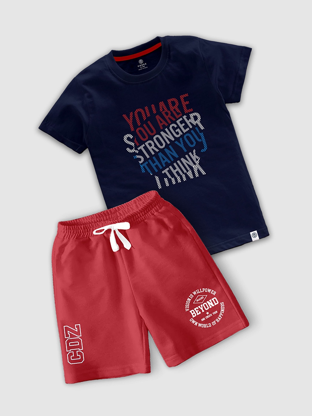 

CODEZ Boys Typography Printed Round Neck T-shirt With Shorts, Navy blue