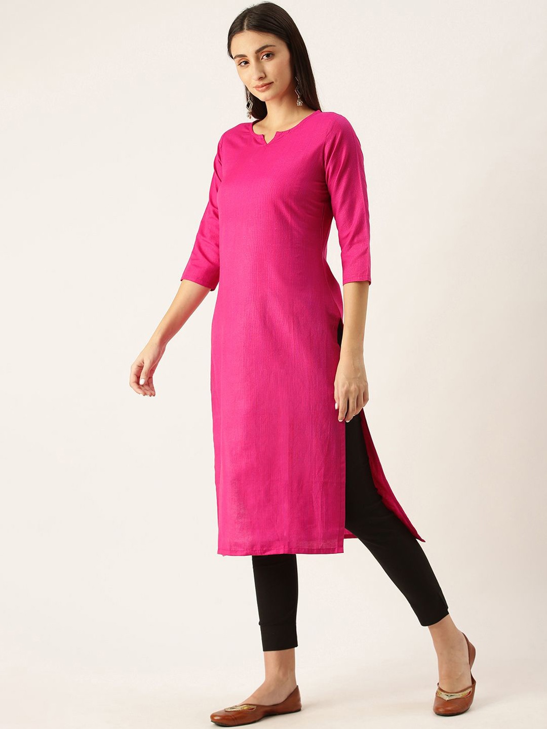 

Shaily Pink Notch Neck Straight Kurta
