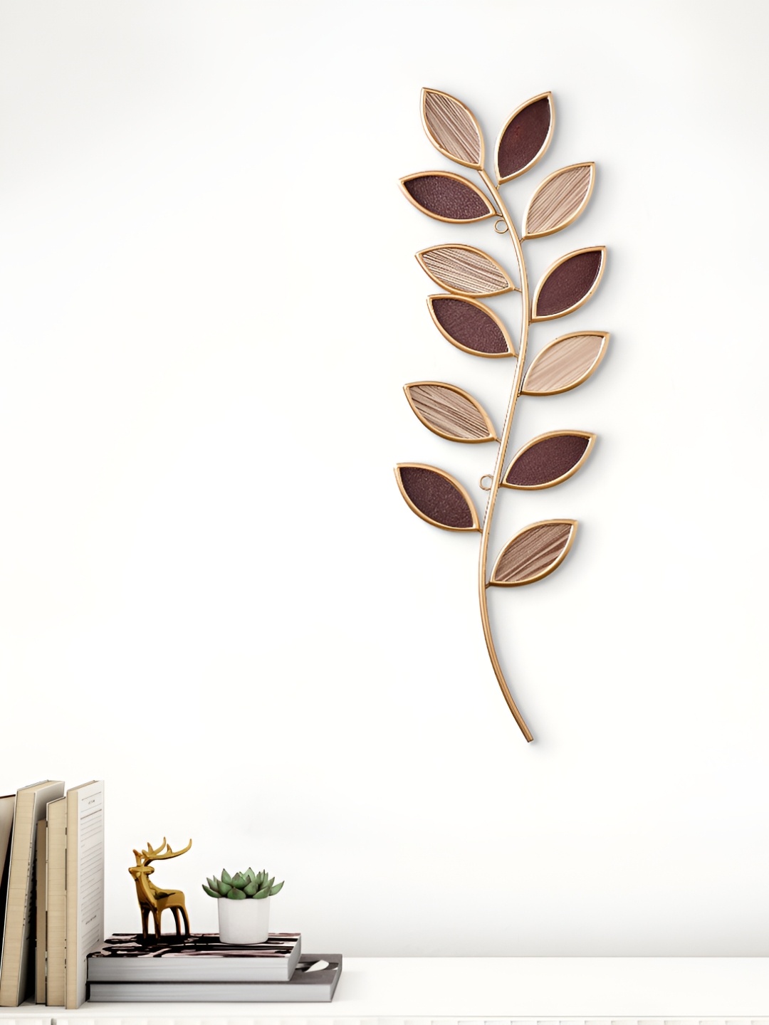 

Home Centre Panorama Ather Brown Metal Leaf Wall Art, Gold