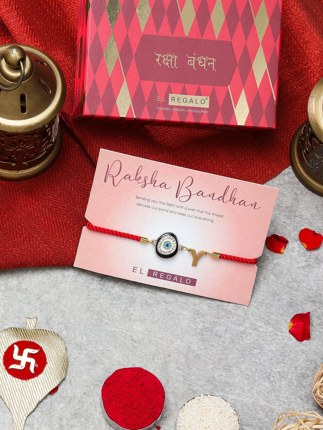 

EL REGALO Evil Eye Charm Rakhi Gift Set, Red