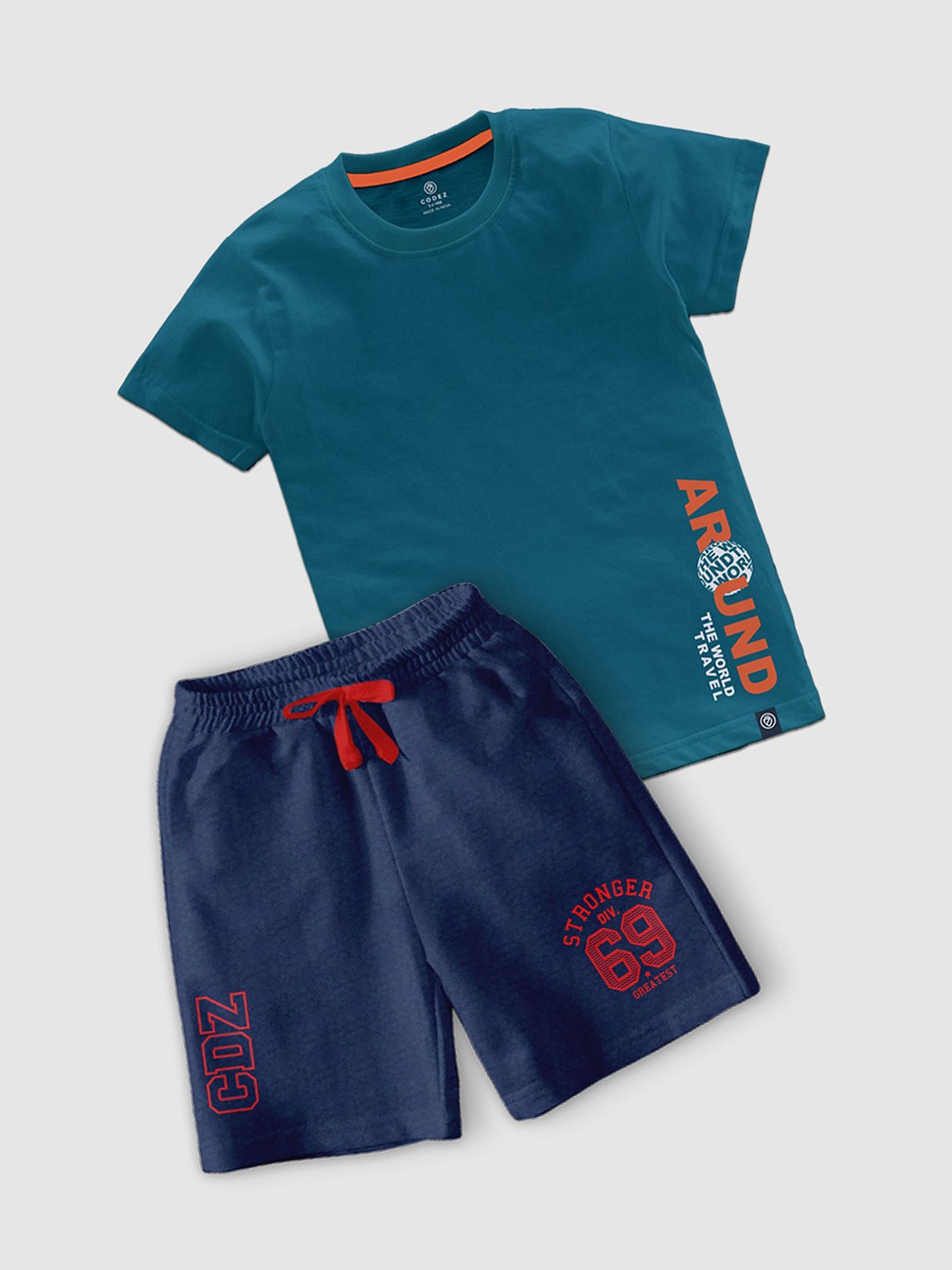 

CODEZ Boys Printed Round Neck T-shirt With Shorts, Teal