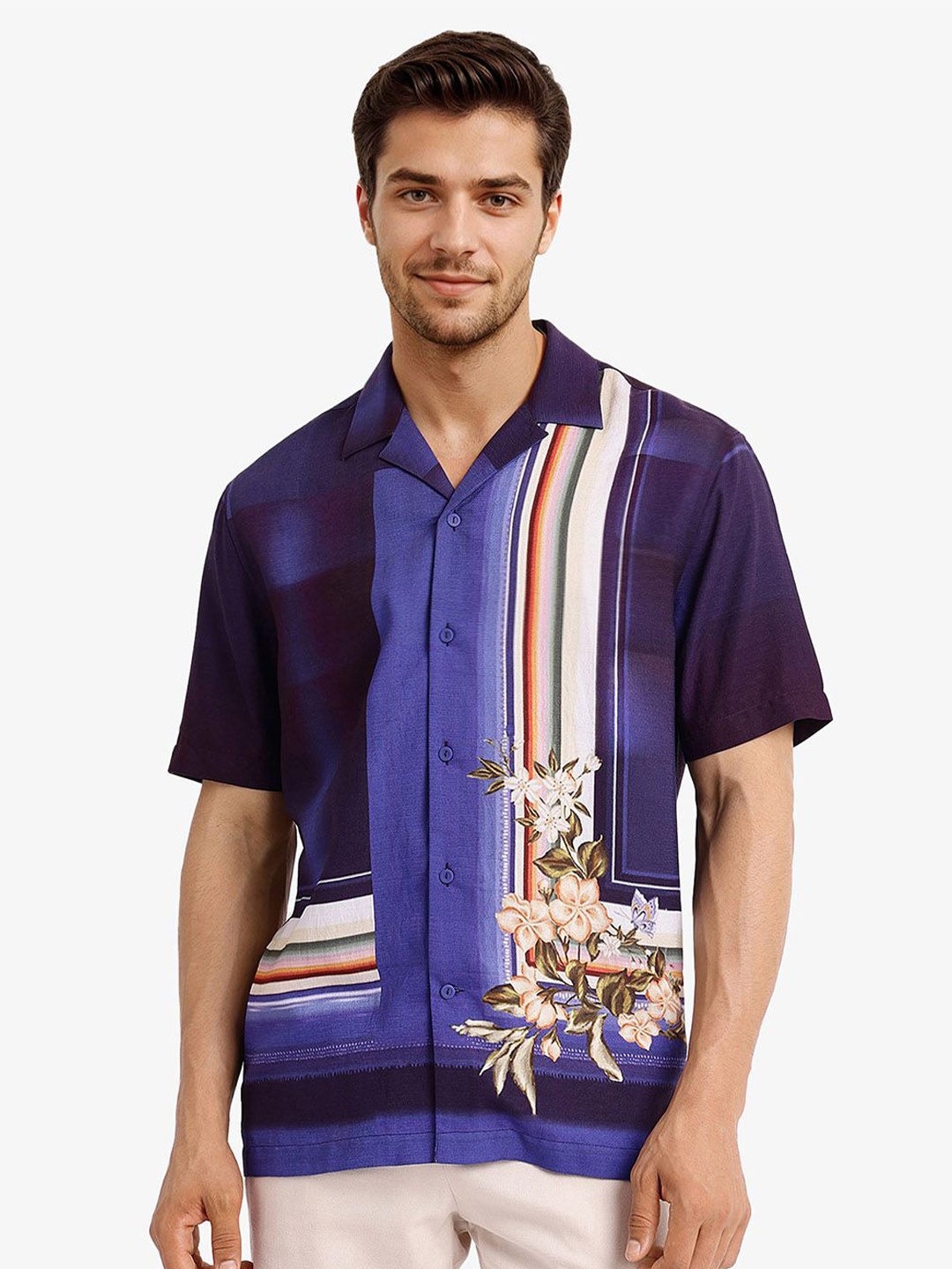 

RARE RABBIT Men Comfort Boxy Horizontal Stripes Opaque Striped Casual Shirt, Blue