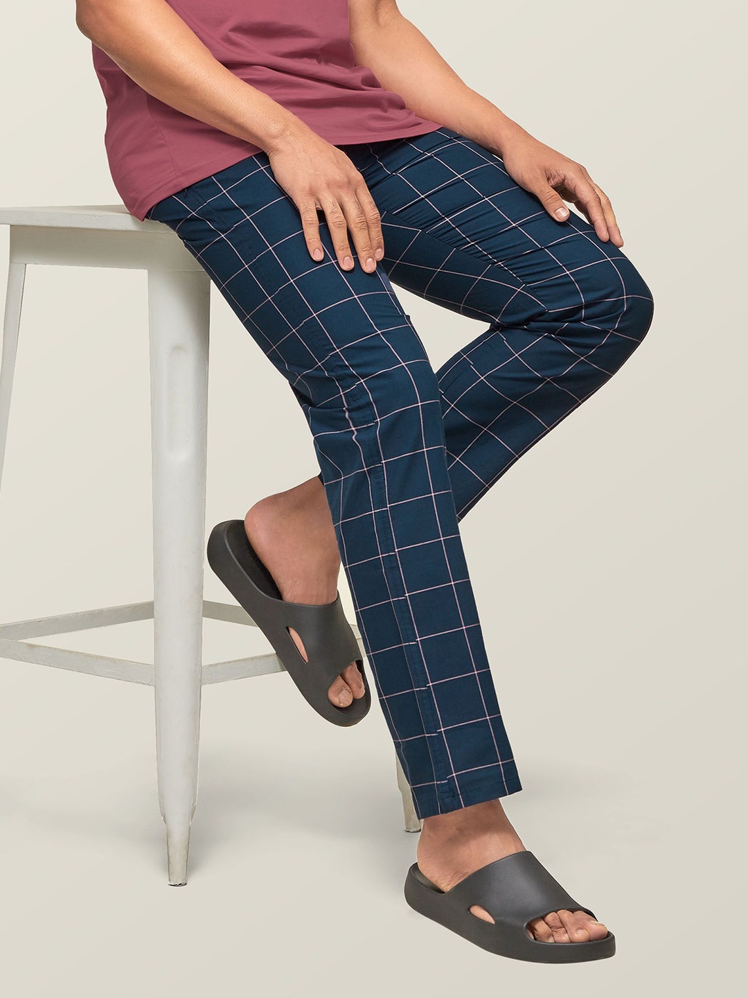 

XYXX Checked Cotton Lounge Pants, Navy blue