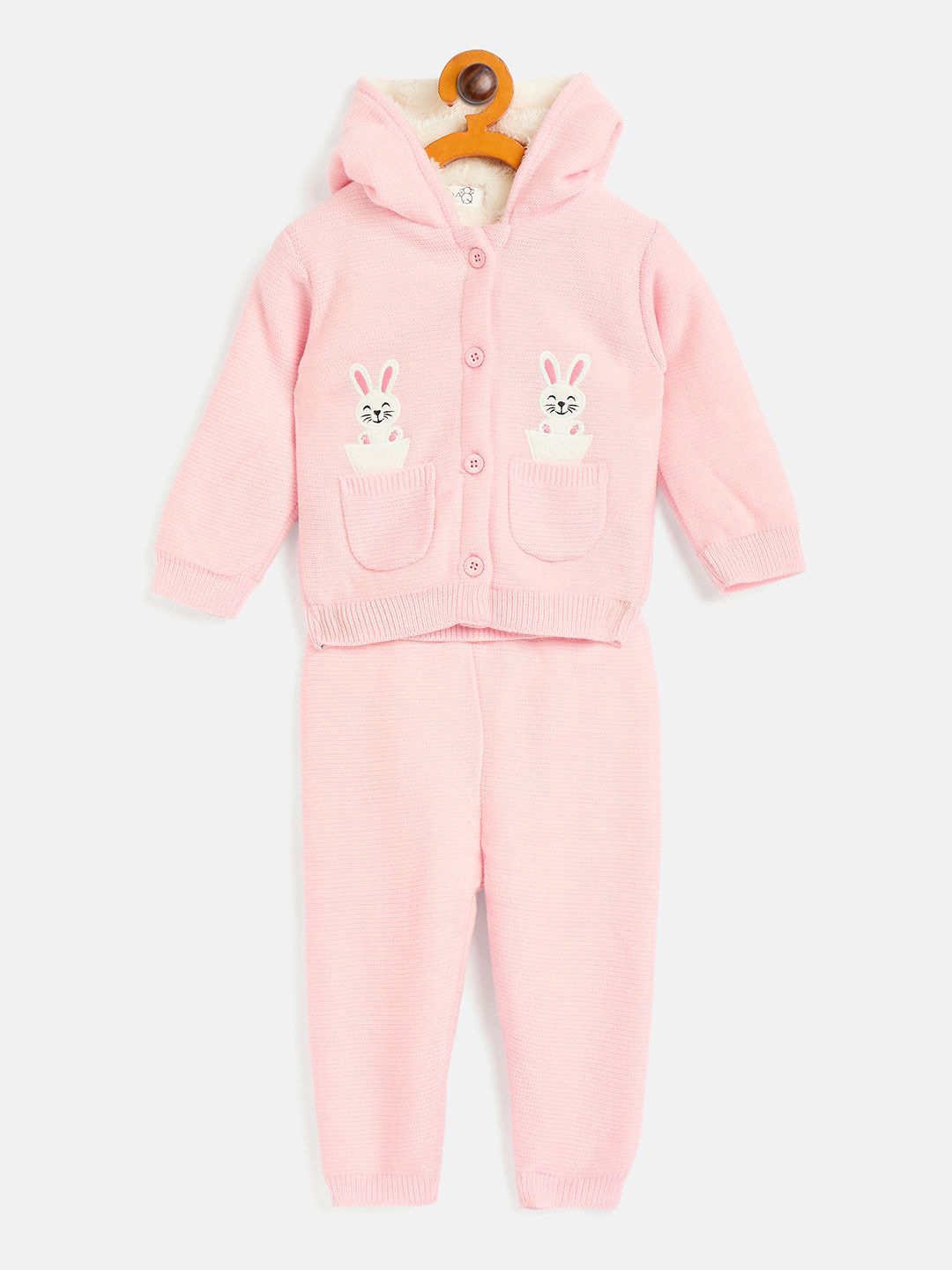

JWAAQ Unisex Embroidered Hooded Long Sleeves Sweater with Joggers, Pink
