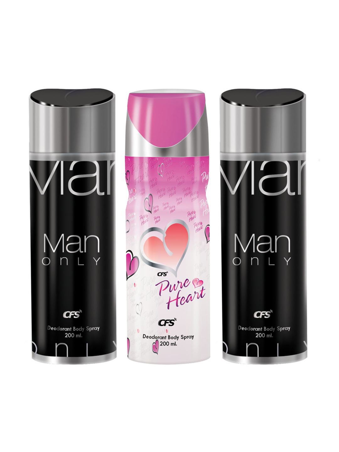 

CFS Set Of 3 Man Only & Pure Heart Deodorant Body Spray - 200ml Each, Black